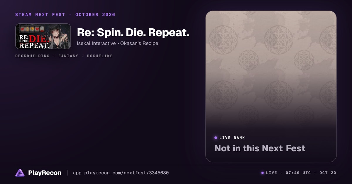 Re: Spin. Die. Repeat. allo Steam Next Fest