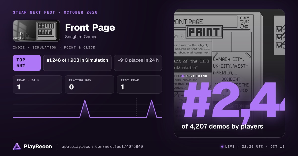 Front Page allo Steam Next Fest