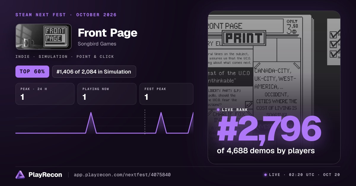 Front Page au Steam Next Fest