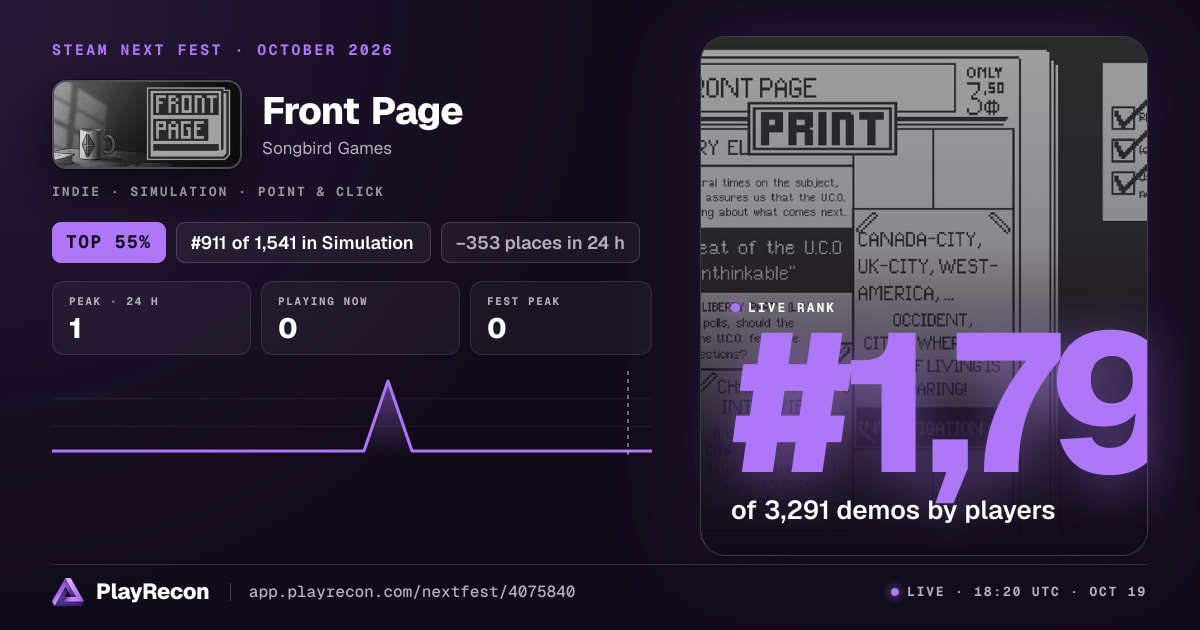 Front Page на Steam Next Fest