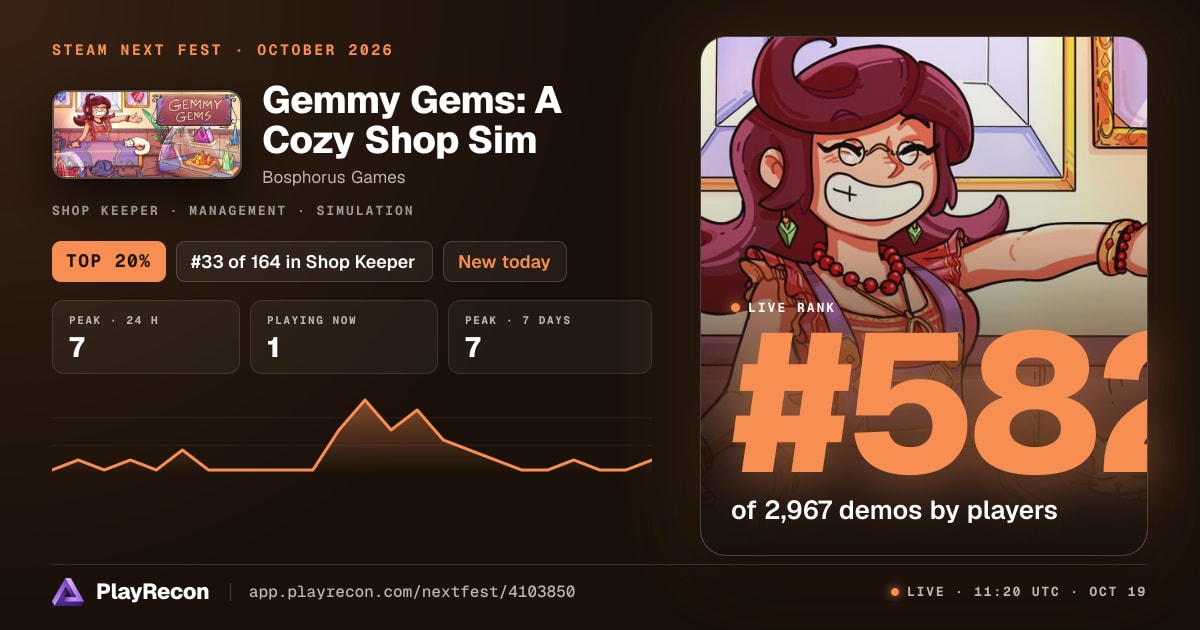 Gemmy Gems: A Cozy Shop Sim au Steam Next Fest