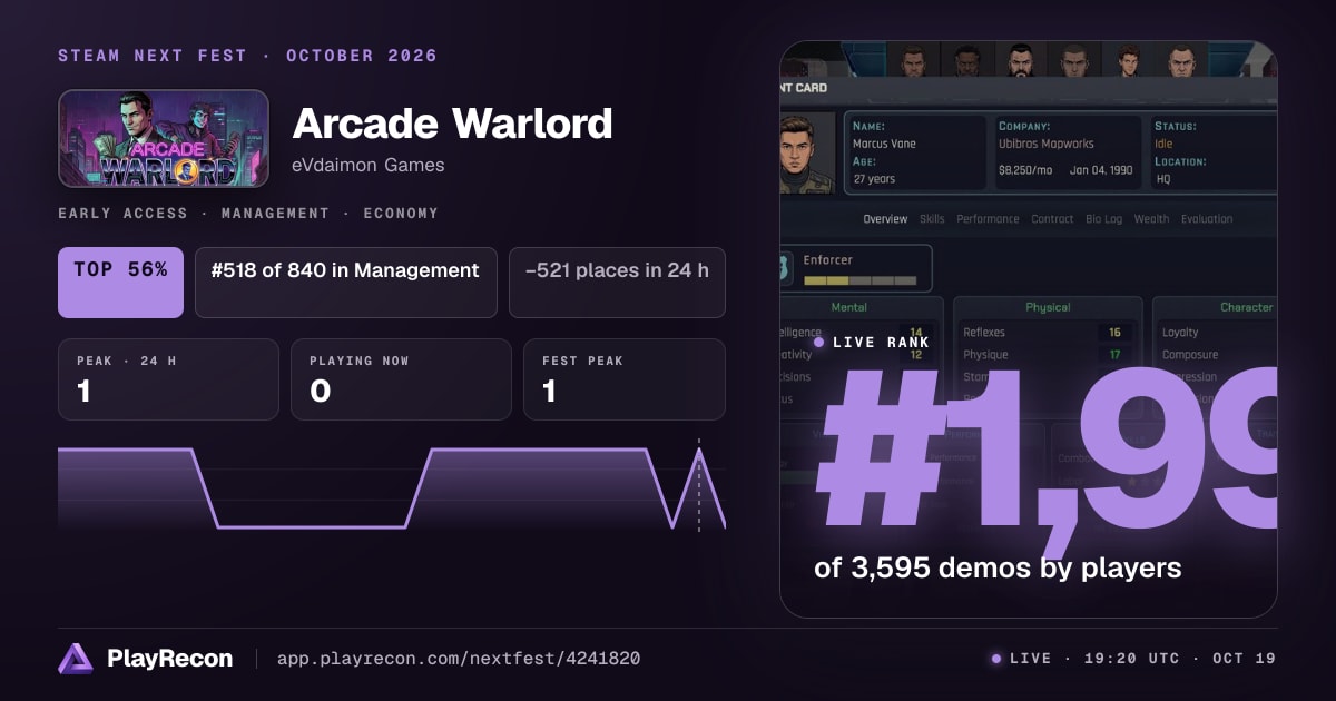 Arcade Warlord in Steam Next Fest