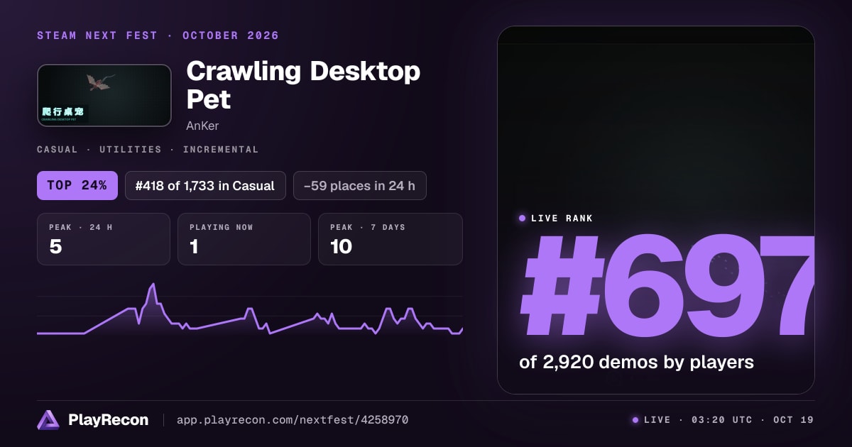 Crawling Desktop Pet im Steam Next Fest