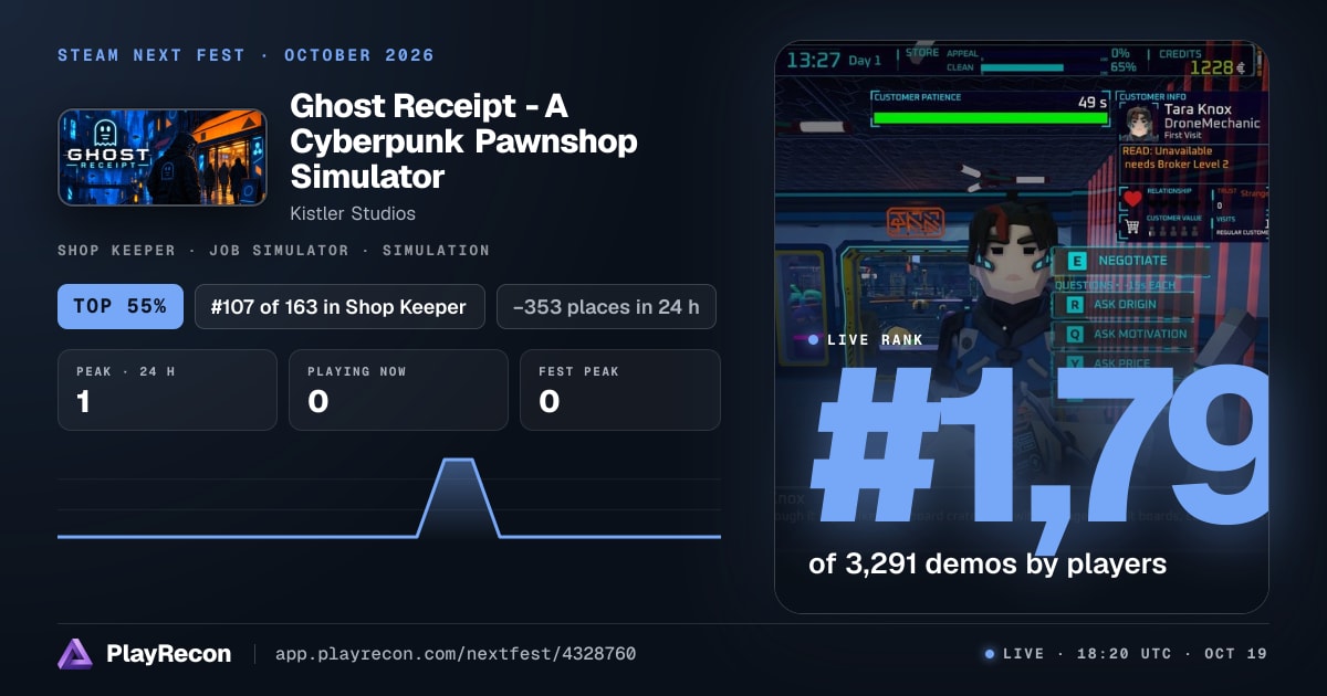 Ghost Receipt - A Cyberpunk Pawnshop Simulator на Steam Next Fest