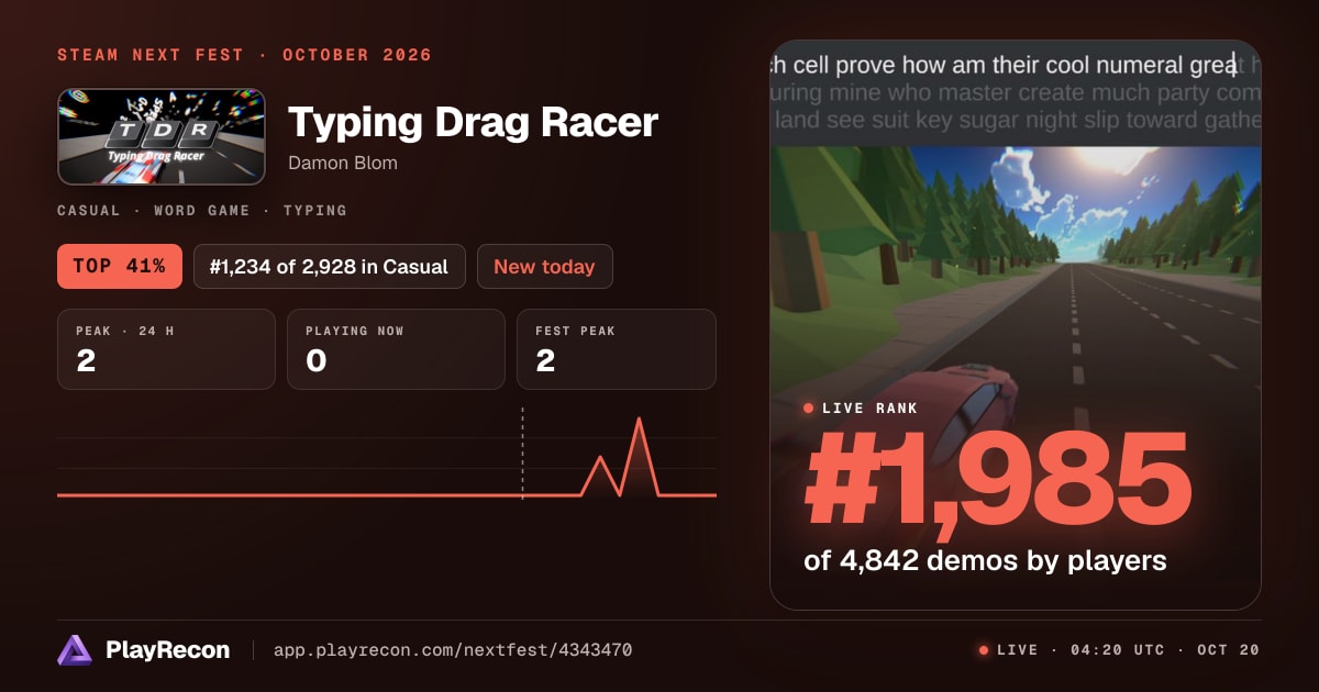 Typing Drag Racer на Steam Next Fest