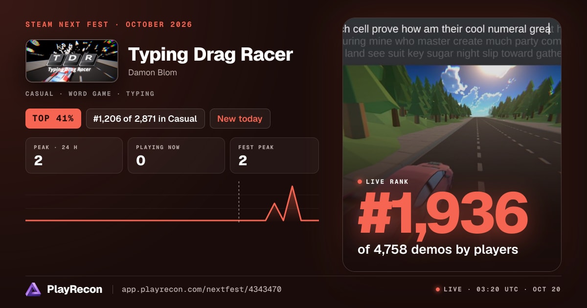 Typing Drag Racer in Steam Next Fest