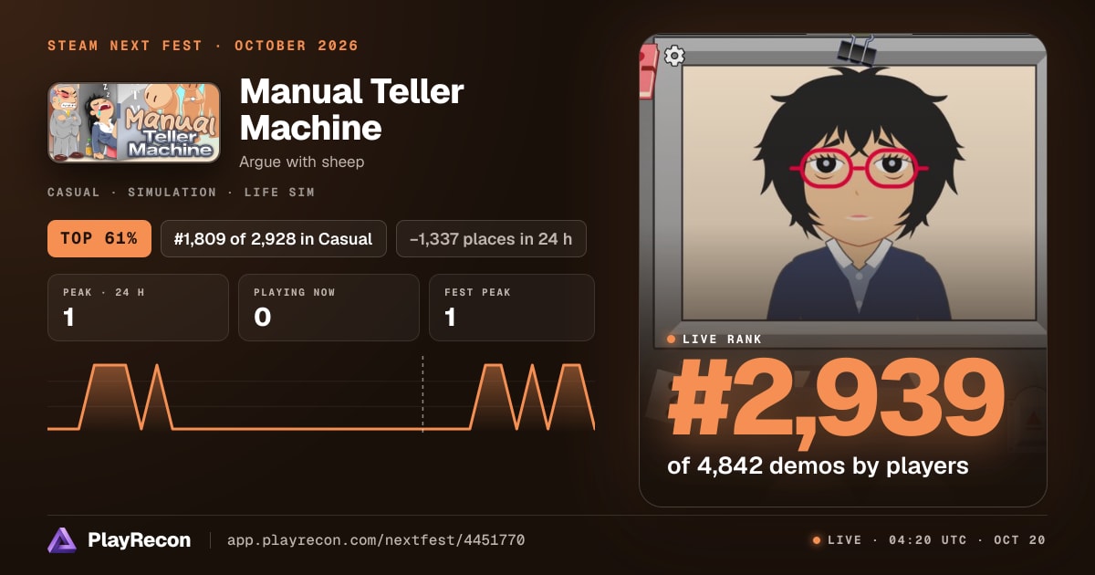 Manual Teller Machine im Steam Next Fest