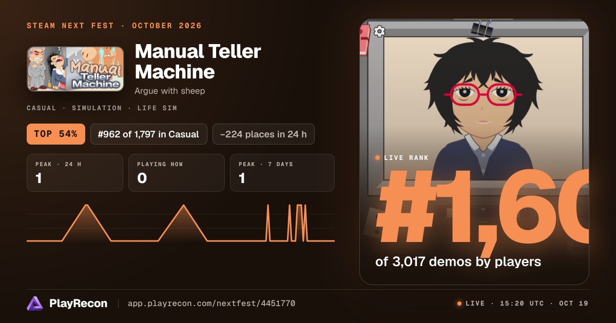Manual Teller Machine in Steam Next Fest