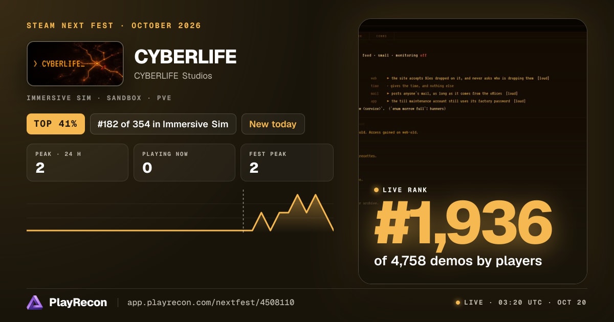 CYBERLIFE in Steam Next Fest