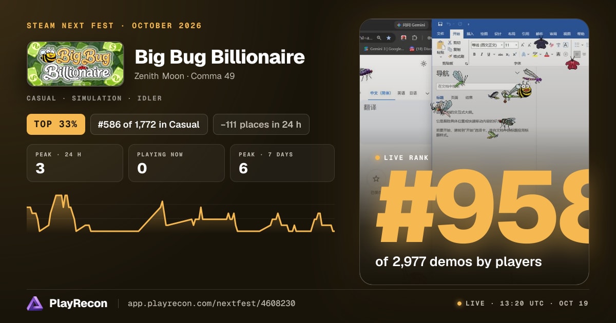 Big Bug Billionaire in Steam Next Fest