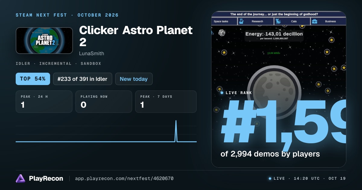 Clicker Astro Planet 2 au Steam Next Fest