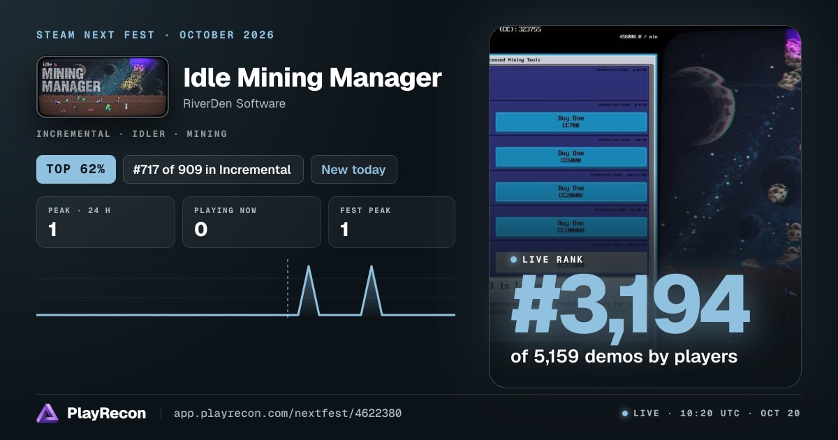Idle Mining Manager allo Steam Next Fest