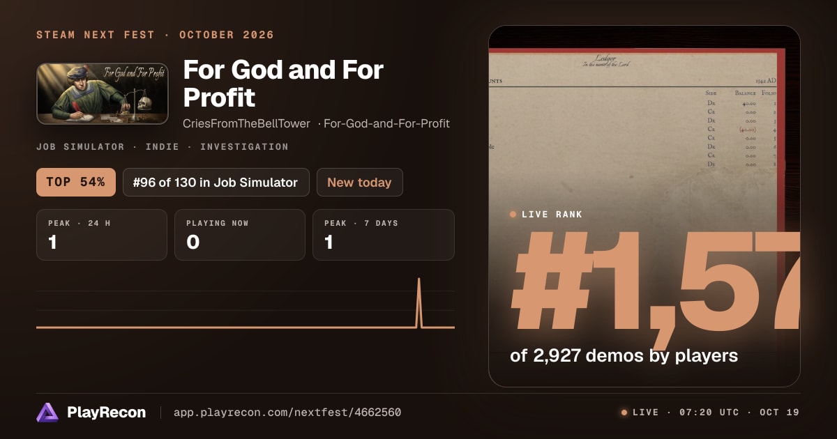 For God and For Profit in Steam Next Fest
