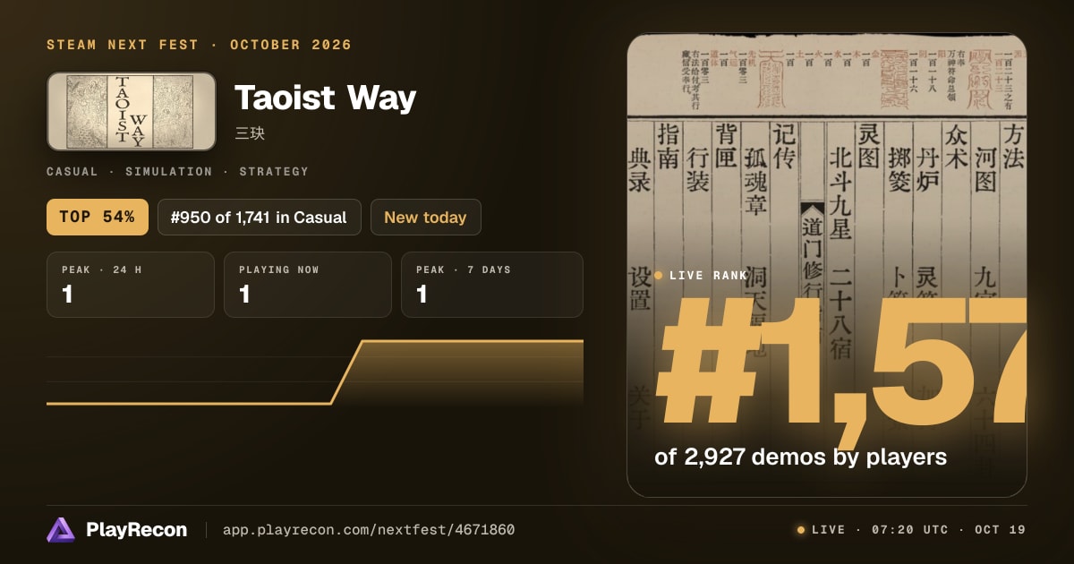 Taoist Way in Steam Next Fest