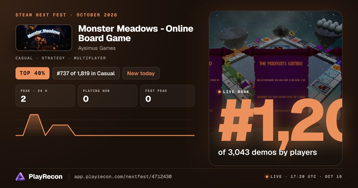 Monster Meadows - Online Board Game in Steam Next Fest