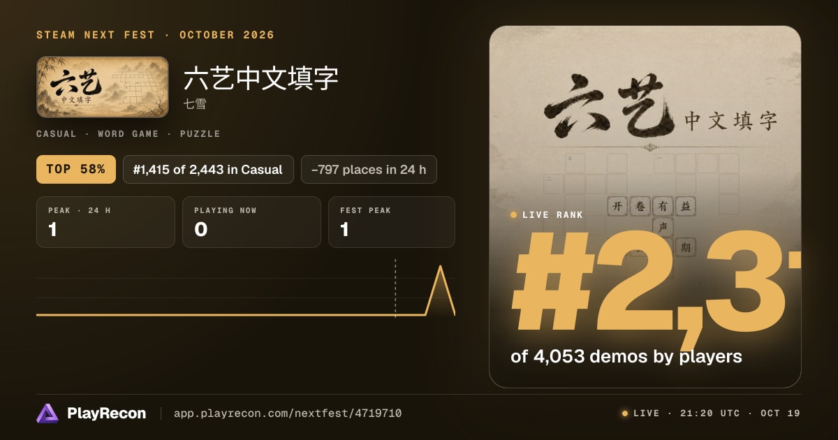 六艺中文填字 en el Steam Next Fest