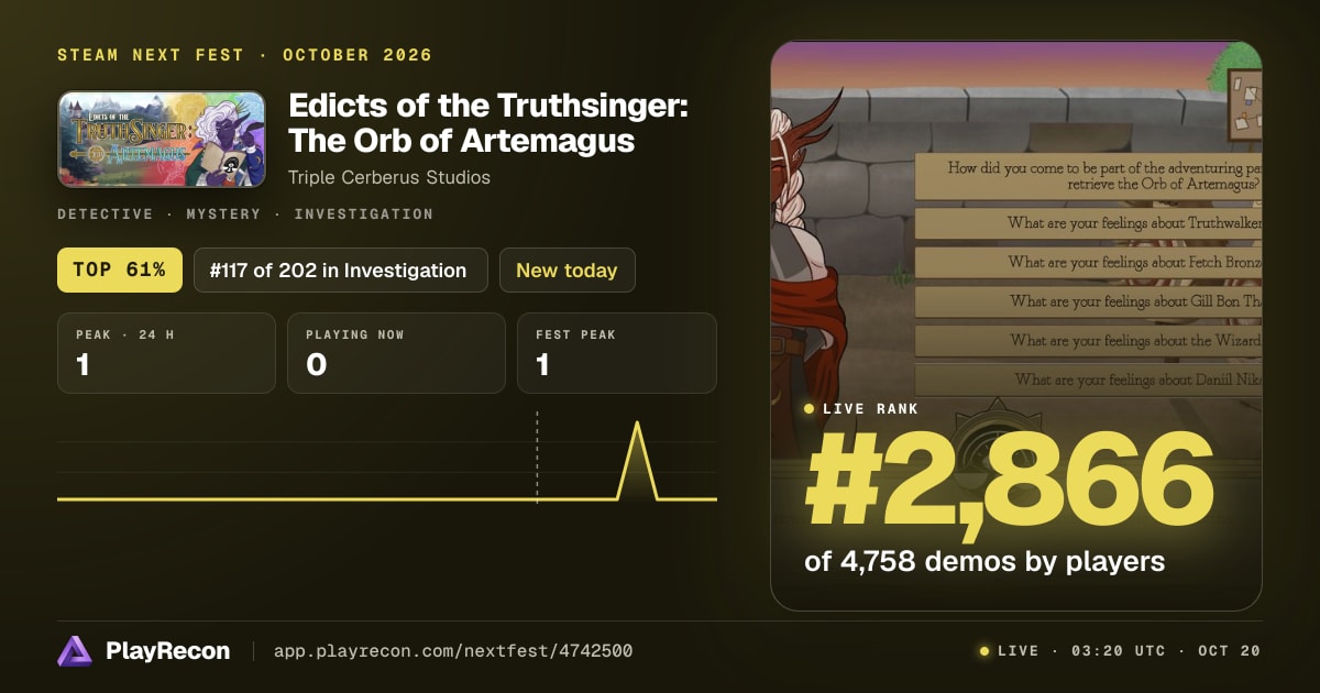 Edicts of the Truthsinger: The Orb of Artemagus на Steam Next Fest
