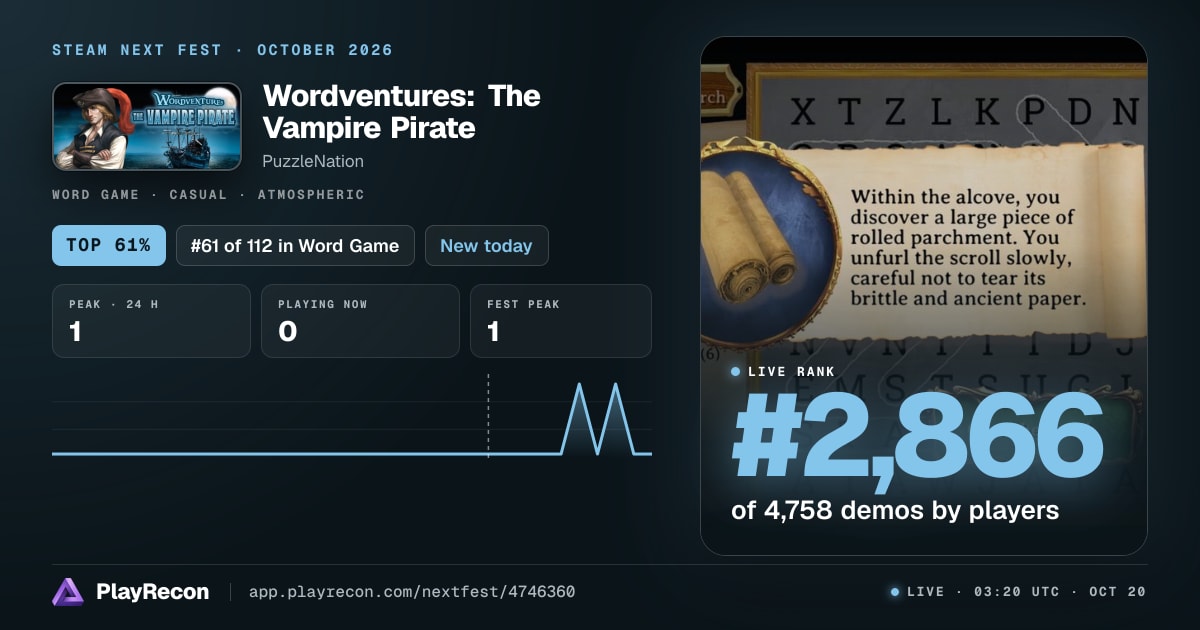 Wordventures: The Vampire Pirate in Steam Next Fest