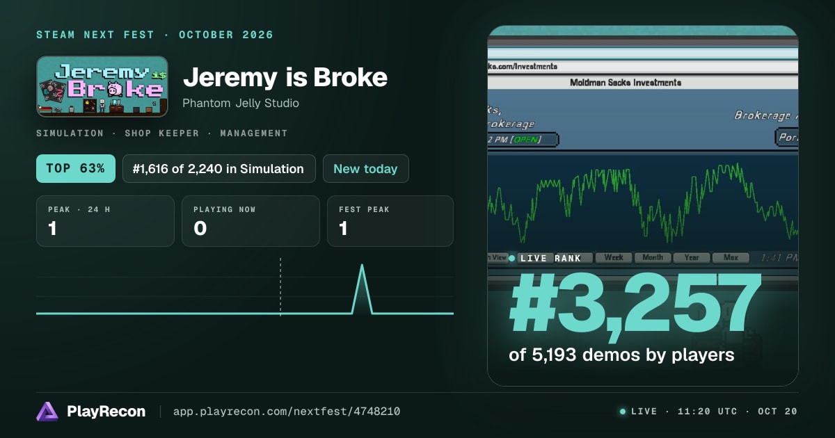 Jeremy is Broke au Steam Next Fest