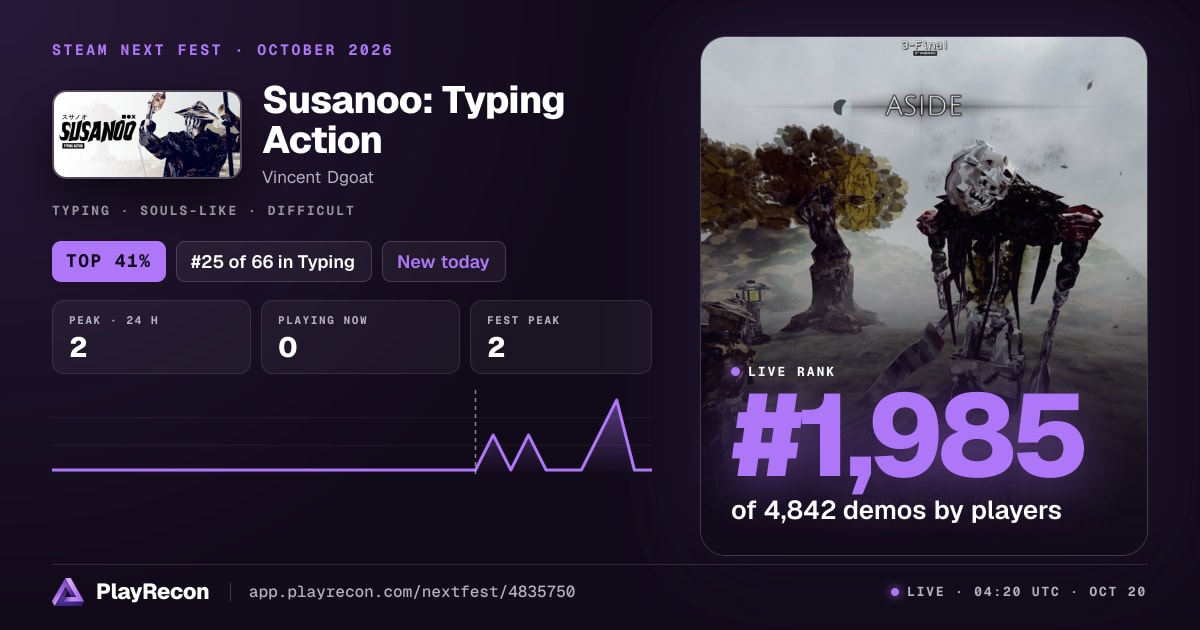 Susanoo: Typing Action im Steam Next Fest