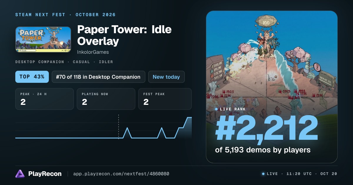 Paper Tower: Idle Overlay im Steam Next Fest