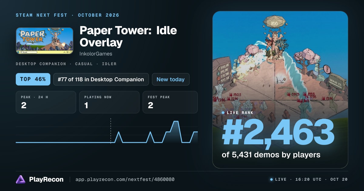 Paper Tower: Idle Overlay in Steam Next Fest