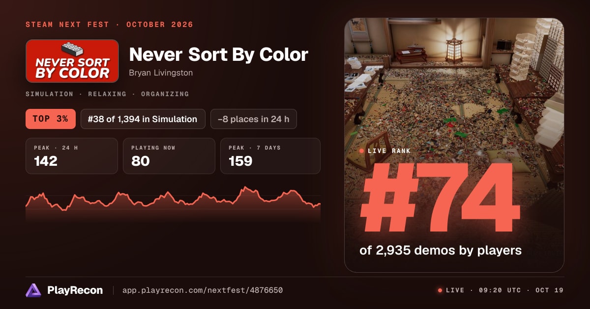 Never Sort By Color in Steam Next Fest