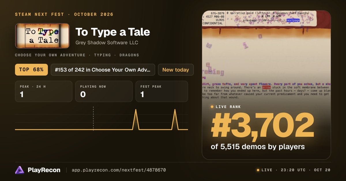 To Type a Tale allo Steam Next Fest