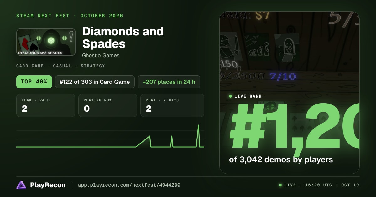 Diamonds and Spades in Steam Next Fest