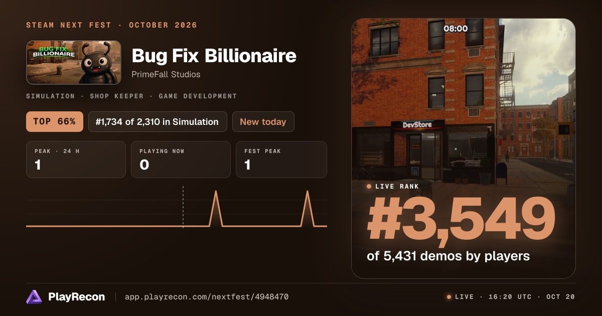 Bug Fix Billionaire allo Steam Next Fest