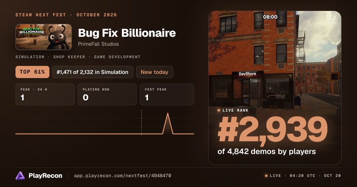 Bug Fix Billionaire au Steam Next Fest