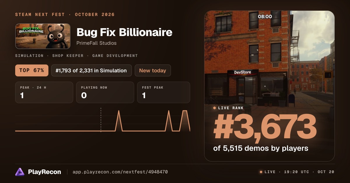 Bug Fix Billionaire en el Steam Next Fest