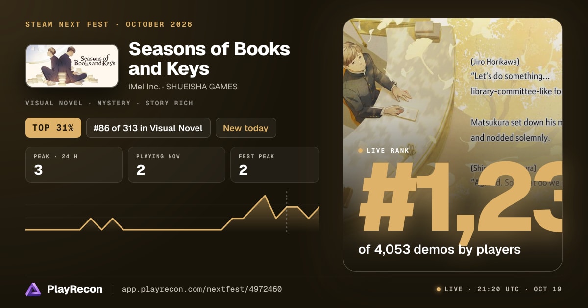 Seasons of Books and Keys in Steam Next Fest
