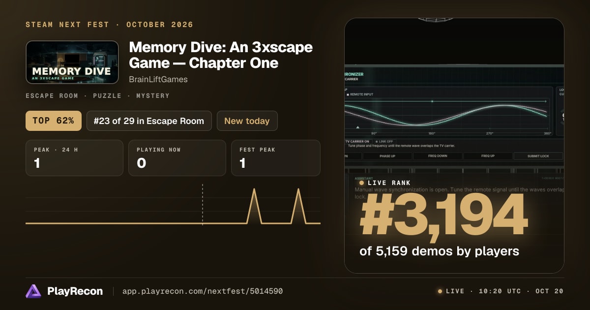 Memory Dive: An 3xscape Game — Chapter One allo Steam Next Fest