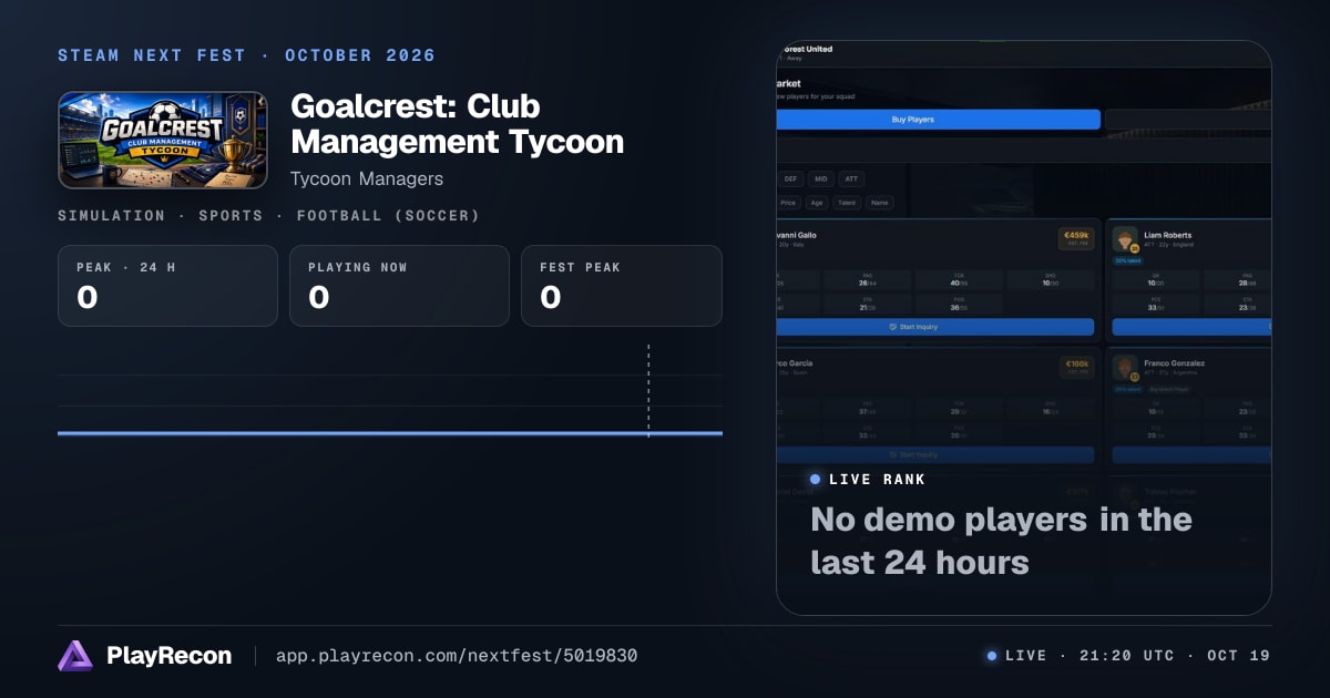 Goalcrest: Club Management Tycoon in Steam Next Fest