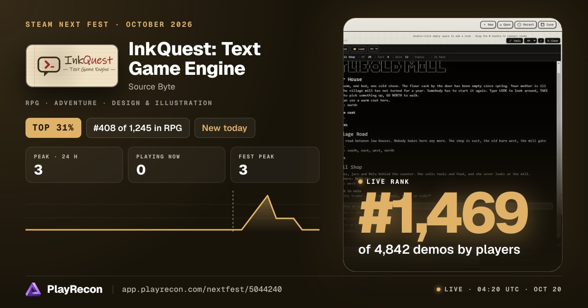 InkQuest: Text Game Engine in Steam Next Fest