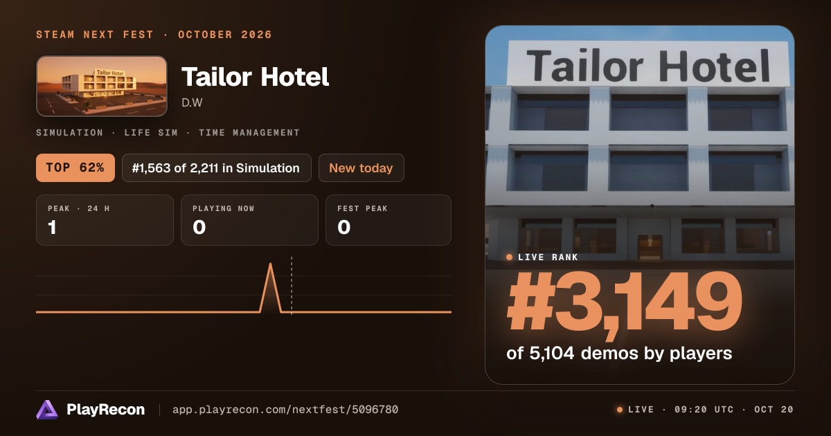 Tailor Hotel im Steam Next Fest