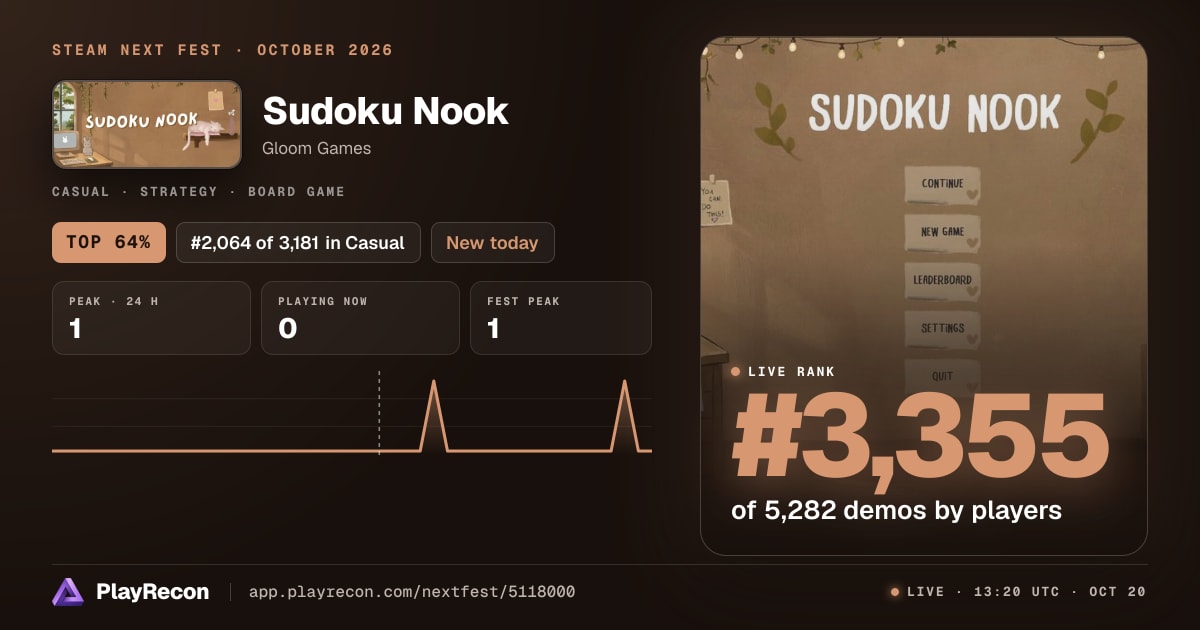 Sudoku Nook на Steam Next Fest