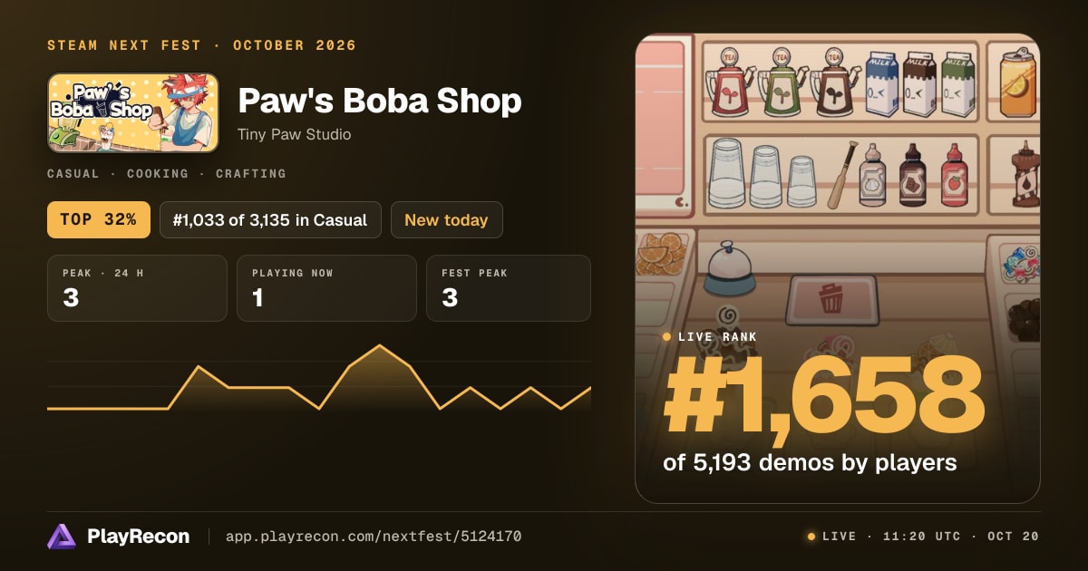 Paw's Boba Shop in Steam Next Fest