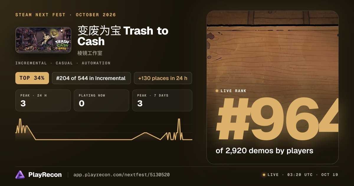 变废为宝 Trash to Cash au Steam Next Fest