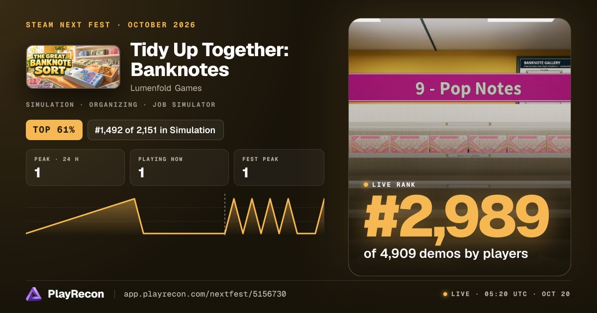 Tidy Up Together: Banknotes allo Steam Next Fest