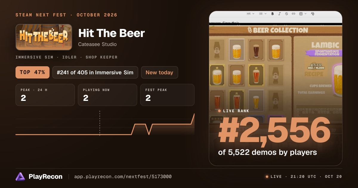 Hit The Beer in Steam Next Fest